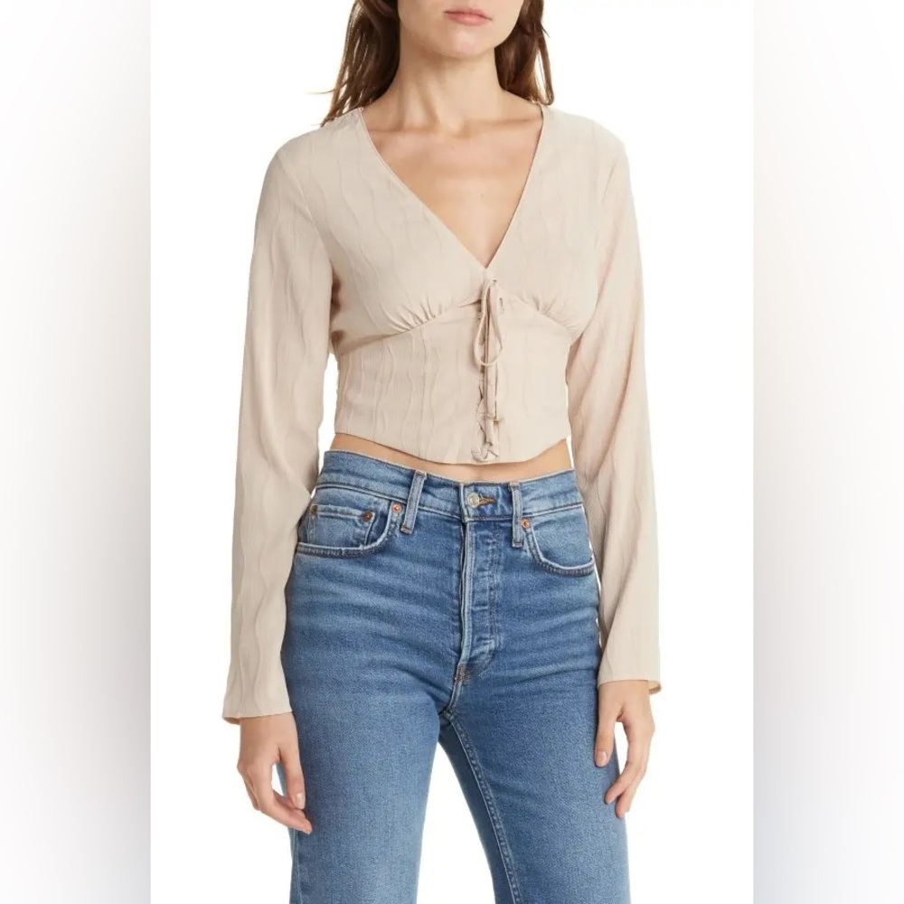 Elodie Beige Long Sleeve Corset-Style Top